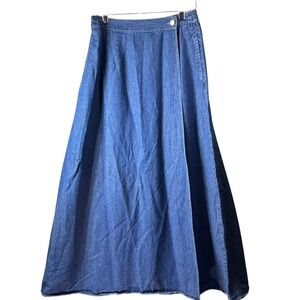 Rhythm Blue Denim Maxi Skirt 12 Blue Wrap A-Line Long Cotton Western Cottagecore